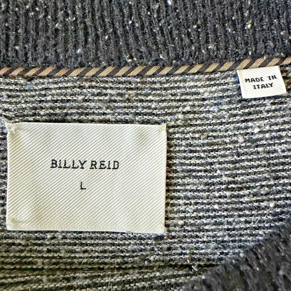 Billy Reid Neppy Crewneck Sweater Men's Large Gray Micro Stripe Raglan Pullover